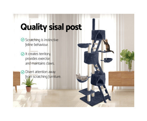 244cm Multi Level Cat Scratching Post Grey - Image 13