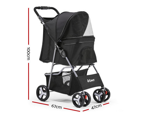 4 Wheel Pet Stroller - Black - Image 2