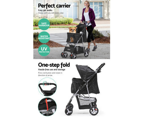 4 Wheel Pet Stroller - Black - Image 6