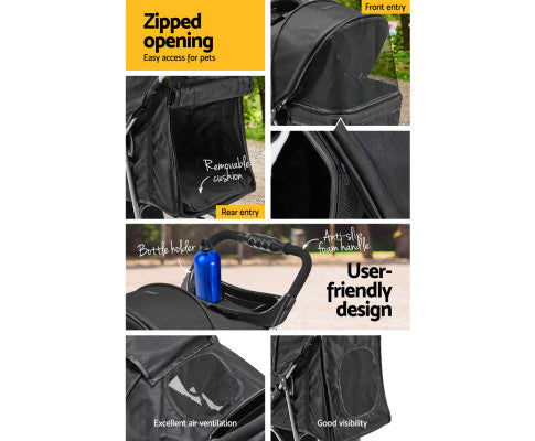 4 Wheel Pet Stroller - Black - Image 5