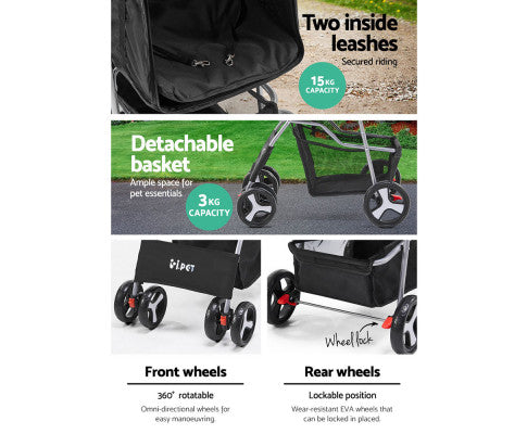4 Wheel Pet Stroller - Black - Image 4